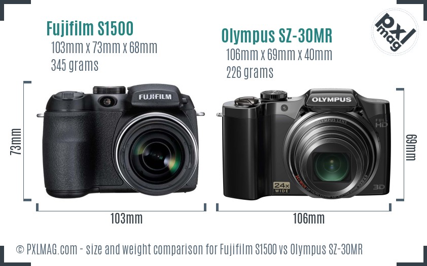 Fujifilm S1500 vs Olympus SZ-30MR size comparison