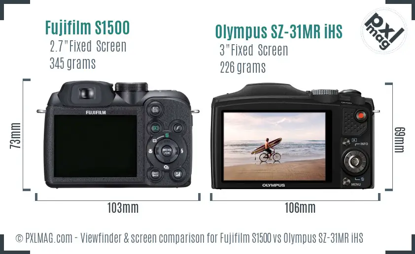 Fujifilm S1500 vs Olympus SZ-31MR iHS Screen and Viewfinder comparison