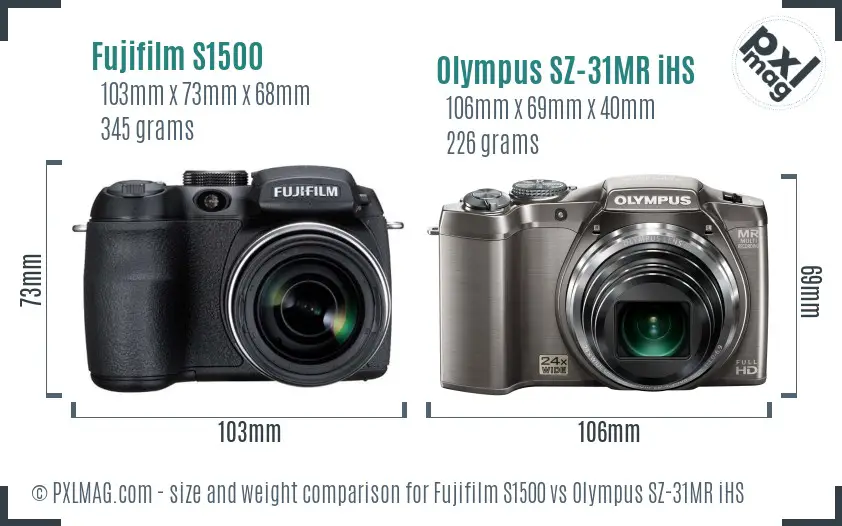 Fujifilm S1500 vs Olympus SZ-31MR iHS size comparison