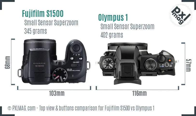 Fujifilm S1500 vs Olympus 1 top view buttons comparison Fujifilm S1500 vs Olympus 1 top view buttons comparison