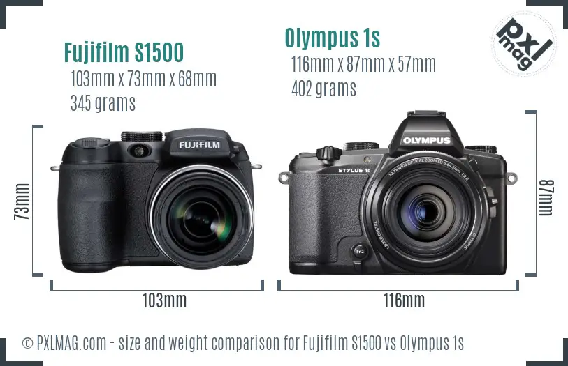 Fujifilm S1500 vs Olympus 1s size comparison