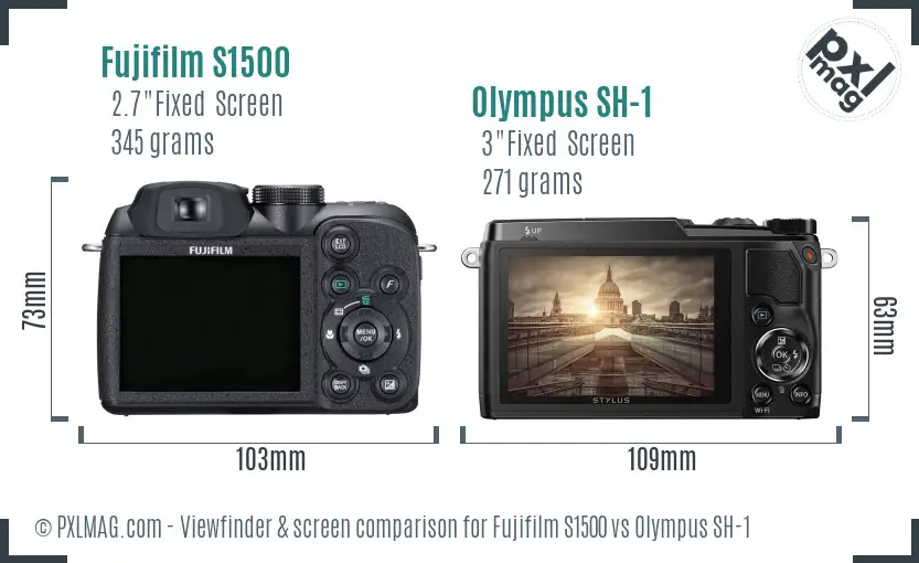 Fujifilm S1500 vs Olympus SH-1 Screen and Viewfinder comparison