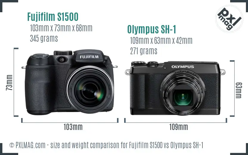 Fujifilm S1500 vs Olympus SH-1 size comparison