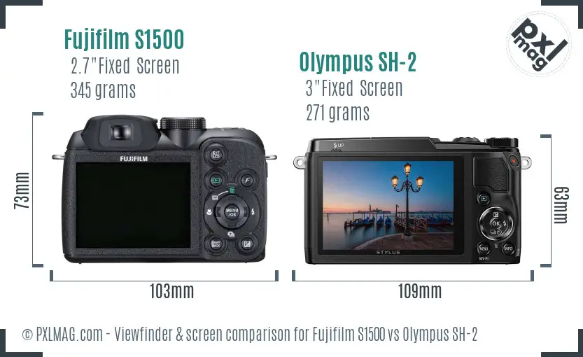 Fujifilm S1500 vs Olympus SH-2 Screen and Viewfinder comparison