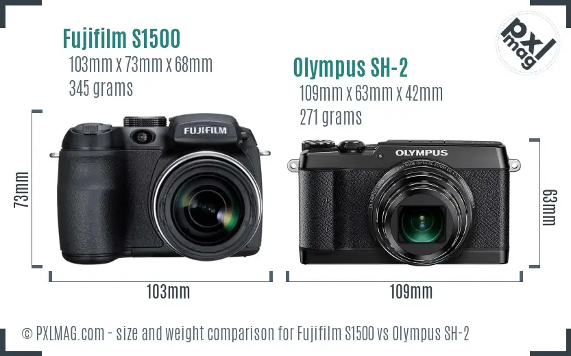 Fujifilm S1500 vs Olympus SH-2 size comparison