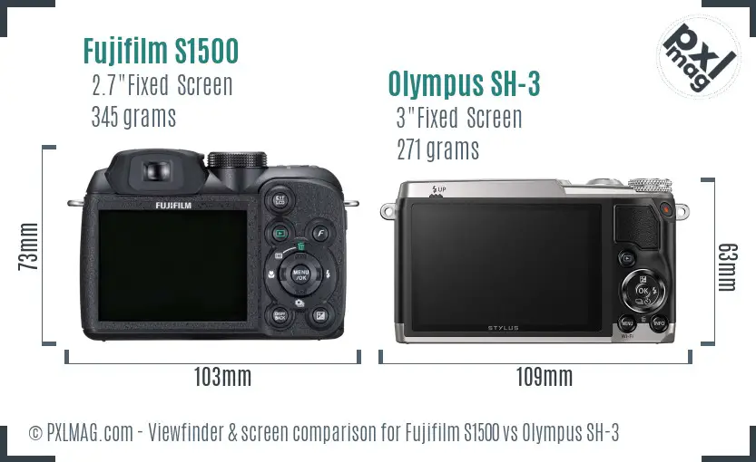 Fujifilm S1500 vs Olympus SH-3 Screen and Viewfinder comparison Fujifilm S1500 vs Olympus SH-3 Screen and Viewfinder comparison