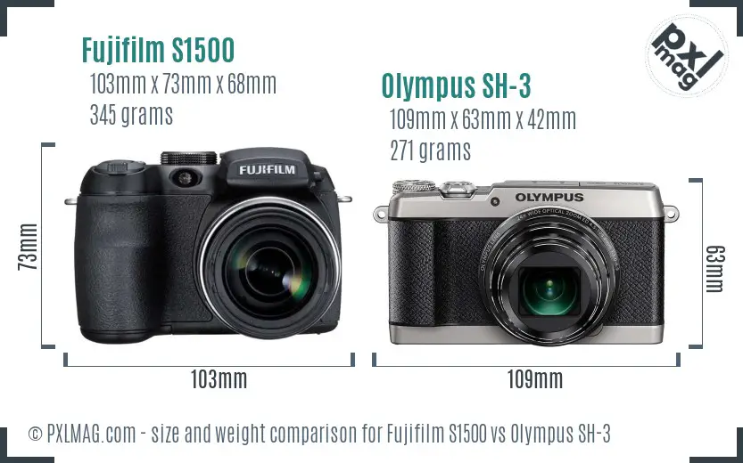 Fujifilm S1500 vs Olympus SH-3 size comparison Fujifilm S1500 vs Olympus SH-3 size comparison