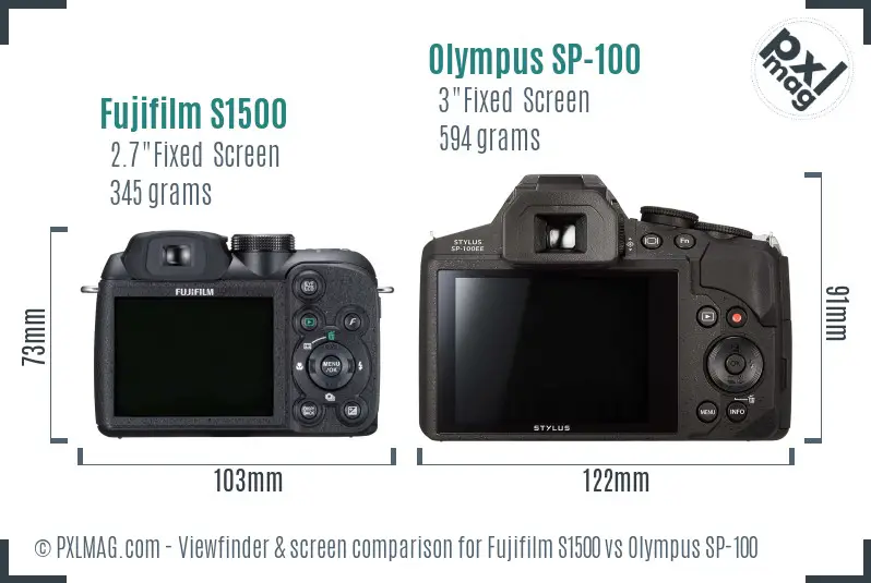 Fujifilm S1500 vs Olympus SP-100 Screen and Viewfinder comparison