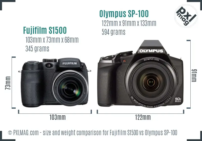 Fujifilm S1500 vs Olympus SP-100 size comparison