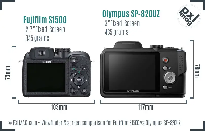 Fujifilm S1500 vs Olympus SP-820UZ Screen and Viewfinder comparison