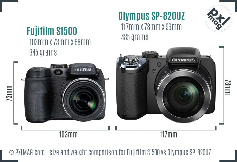 Fujifilm S1500 vs Olympus SP-820UZ size comparison