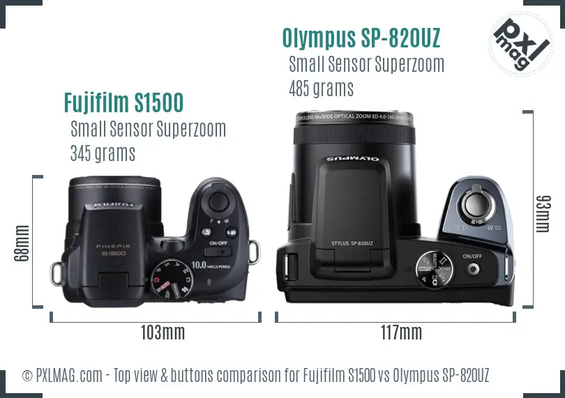 Fujifilm S1500 vs Olympus SP-820UZ top view buttons comparison