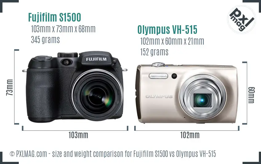 Fujifilm S1500 vs Olympus VH-515 size comparison