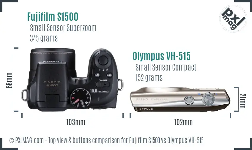 Fujifilm S1500 vs Olympus VH-515 top view buttons comparison