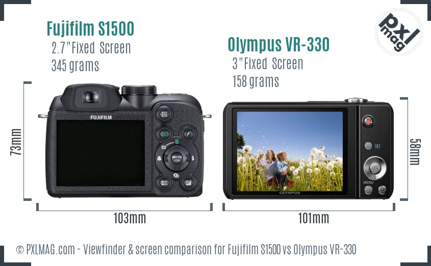 Fujifilm S1500 vs Olympus VR-330 Screen and Viewfinder comparison