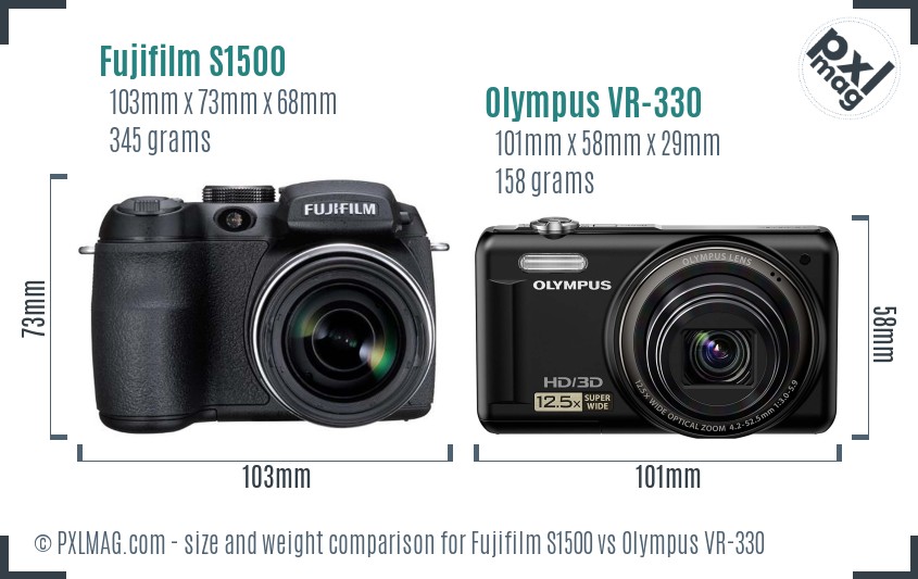Fujifilm S1500 vs Olympus VR-330 size comparison