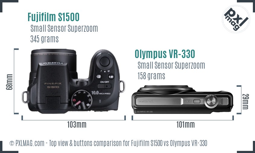 Fujifilm S1500 vs Olympus VR-330 top view buttons comparison