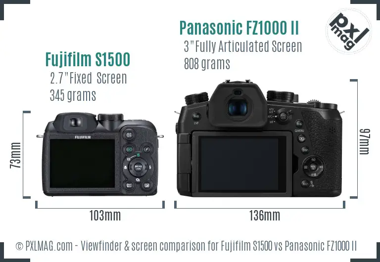 Fujifilm S1500 vs Panasonic FZ1000 II Screen and Viewfinder comparison