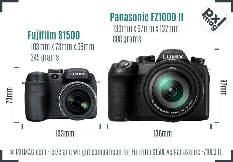 Fujifilm S1500 vs Panasonic FZ1000 II size comparison