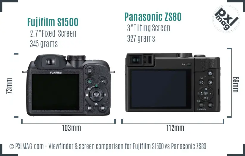Fujifilm S1500 vs Panasonic ZS80 Screen and Viewfinder comparison