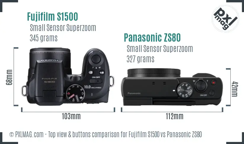 Fujifilm S1500 vs Panasonic ZS80 top view buttons comparison