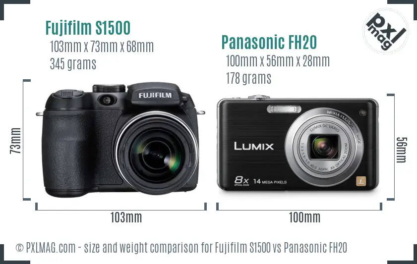 Fujifilm S1500 vs Panasonic FH20 size comparison