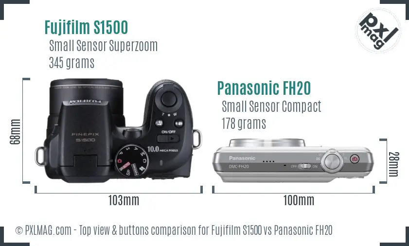 Fujifilm S1500 vs Panasonic FH20 top view buttons comparison