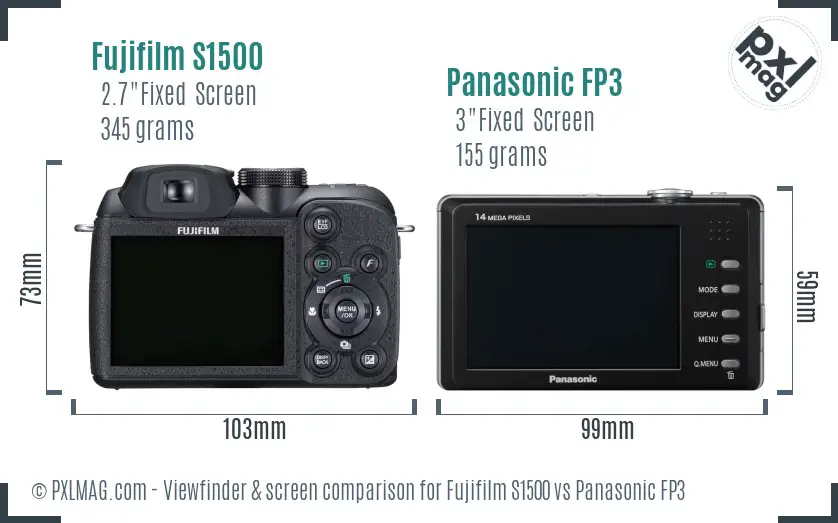 Fujifilm S1500 vs Panasonic FP3 Screen and Viewfinder comparison
