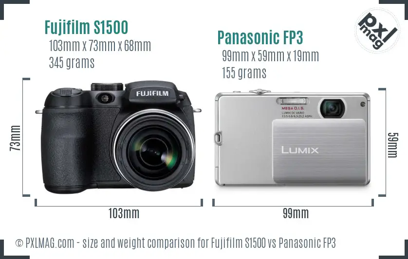 Fujifilm S1500 vs Panasonic FP3 size comparison