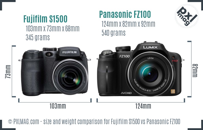 Fujifilm S1500 vs Panasonic FZ100 size comparison