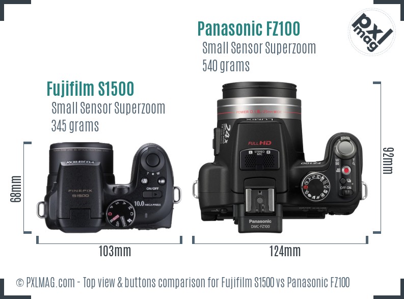 Fujifilm S1500 vs Panasonic FZ100 top view buttons comparison