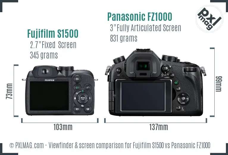 Fujifilm S1500 vs Panasonic FZ1000 Screen and Viewfinder comparison