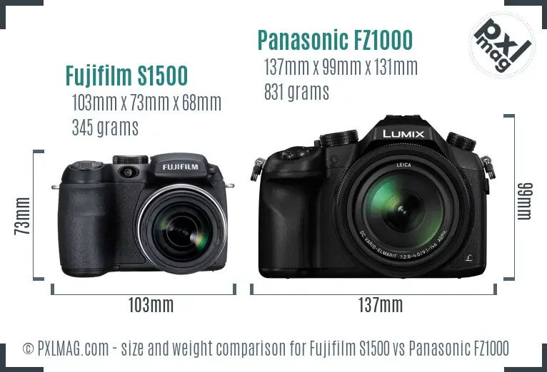 Fujifilm S1500 vs Panasonic FZ1000 size comparison
