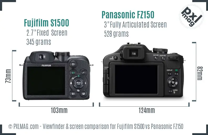 Fujifilm S1500 vs Panasonic FZ150 Screen and Viewfinder comparison