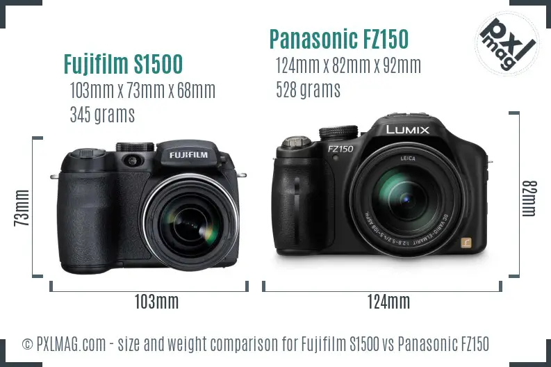 Fujifilm S1500 vs Panasonic FZ150 size comparison
