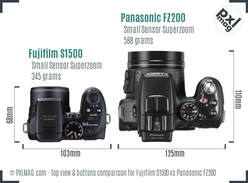 Fujifilm S1500 vs Panasonic FZ200 top view buttons comparison
