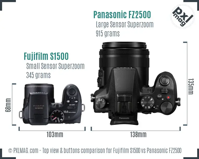 Fujifilm S1500 vs Panasonic FZ2500 top view buttons comparison