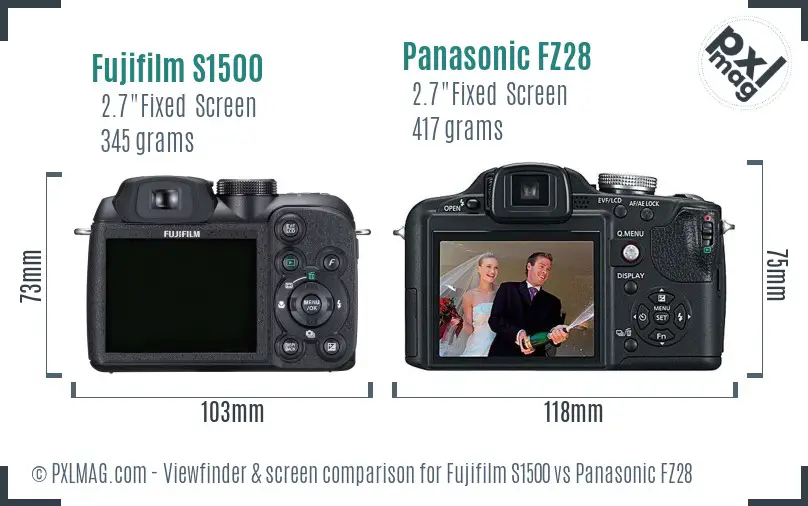 Fujifilm S1500 vs Panasonic FZ28 Screen and Viewfinder comparison
