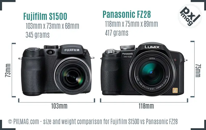 Fujifilm S1500 vs Panasonic FZ28 size comparison