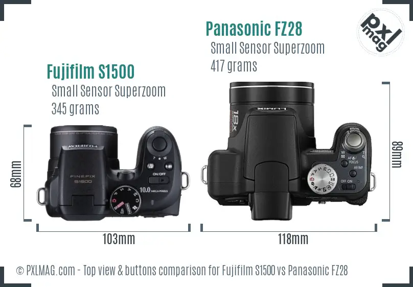 Fujifilm S1500 vs Panasonic FZ28 top view buttons comparison