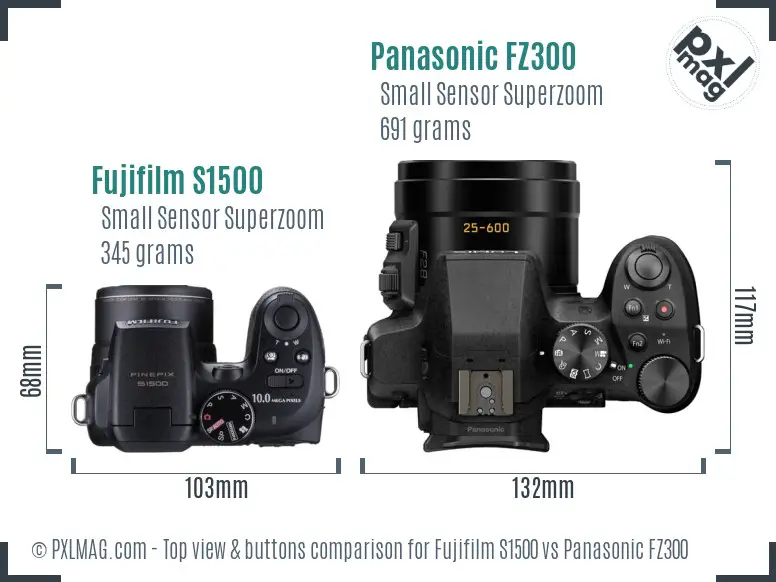 Fujifilm S1500 vs Panasonic FZ300 top view buttons comparison