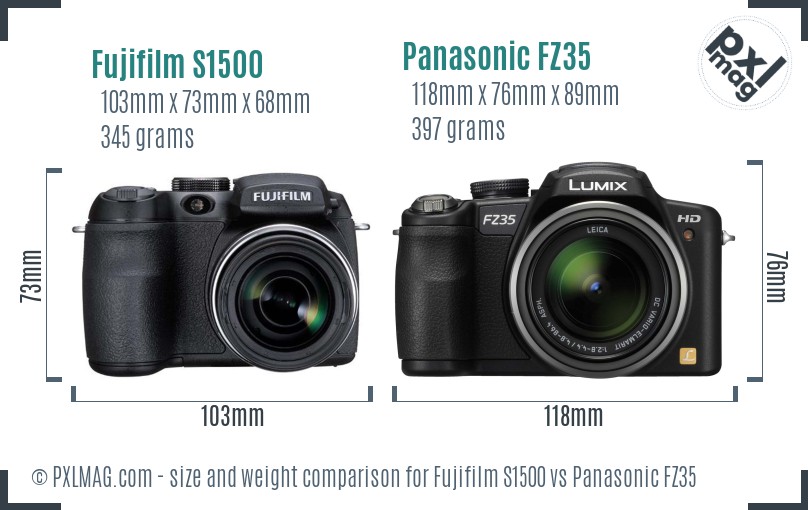 Fujifilm S1500 vs Panasonic FZ35 size comparison