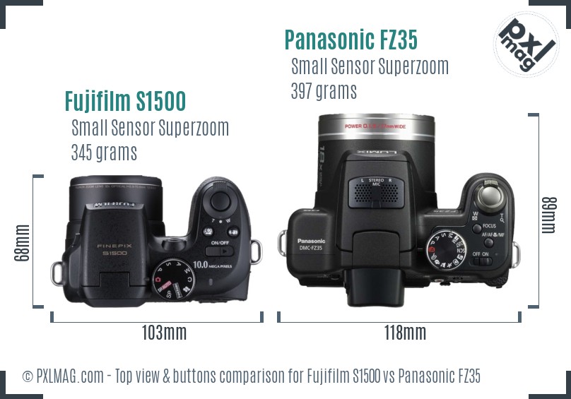 Fujifilm S1500 vs Panasonic FZ35 top view buttons comparison