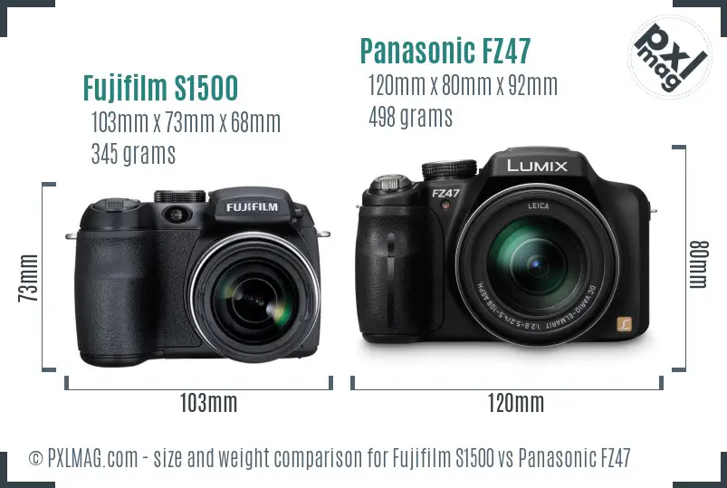 Fujifilm S1500 vs Panasonic FZ47 size comparison