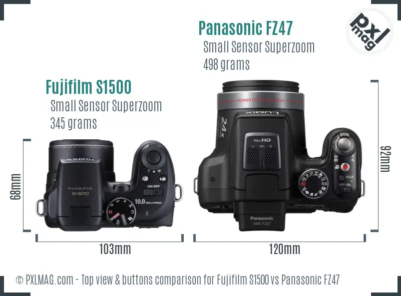 Fujifilm S1500 vs Panasonic FZ47 top view buttons comparison