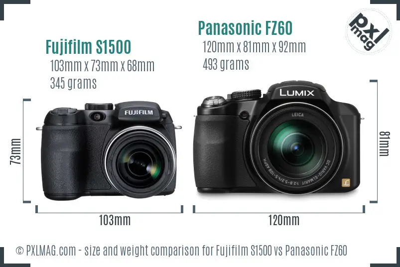 Fujifilm S1500 vs Panasonic FZ60 size comparison