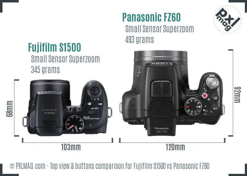 Fujifilm S1500 vs Panasonic FZ60 top view buttons comparison