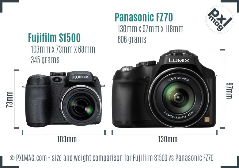 Fujifilm S1500 vs Panasonic FZ70 size comparison Fujifilm S1500 vs Panasonic FZ70 size comparison