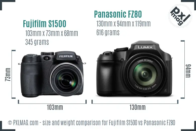 Fujifilm S1500 vs Panasonic FZ80 size comparison