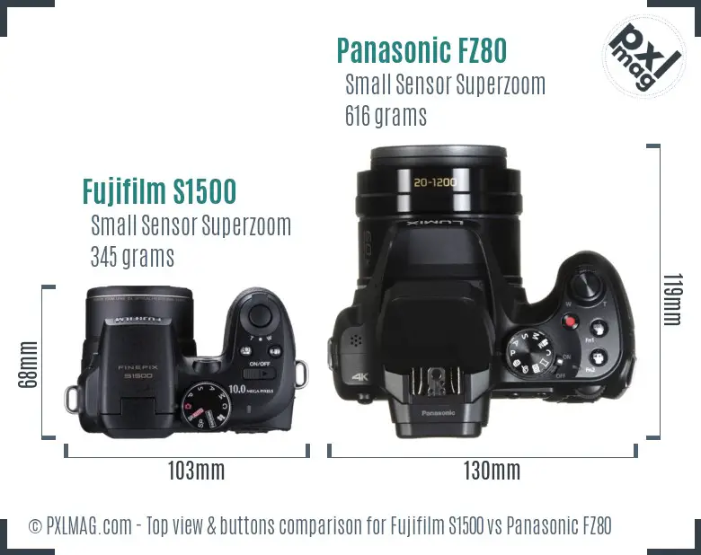 Fujifilm S1500 vs Panasonic FZ80 top view buttons comparison